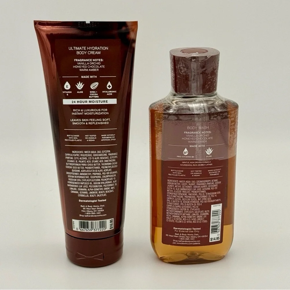 Bath and Body Works Chocolate Amber Body Wash & Cream Lotion Set NWT